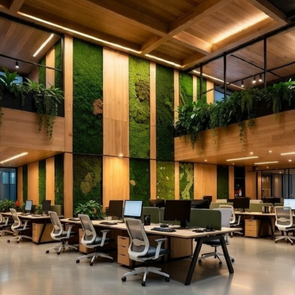 Oficina jardin vertical plantas pasillo