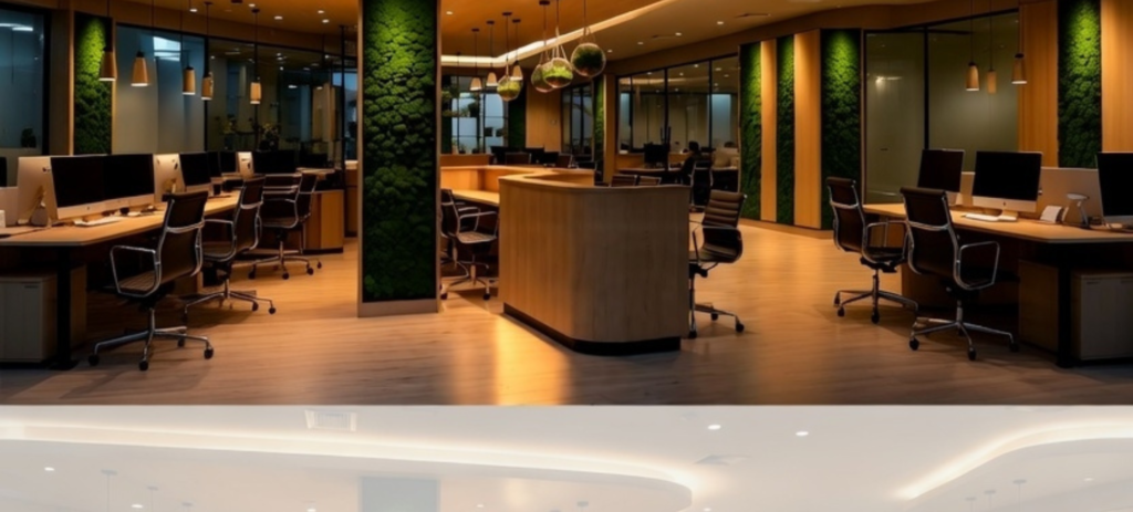 Oficina de madera moderna con jardines verticales