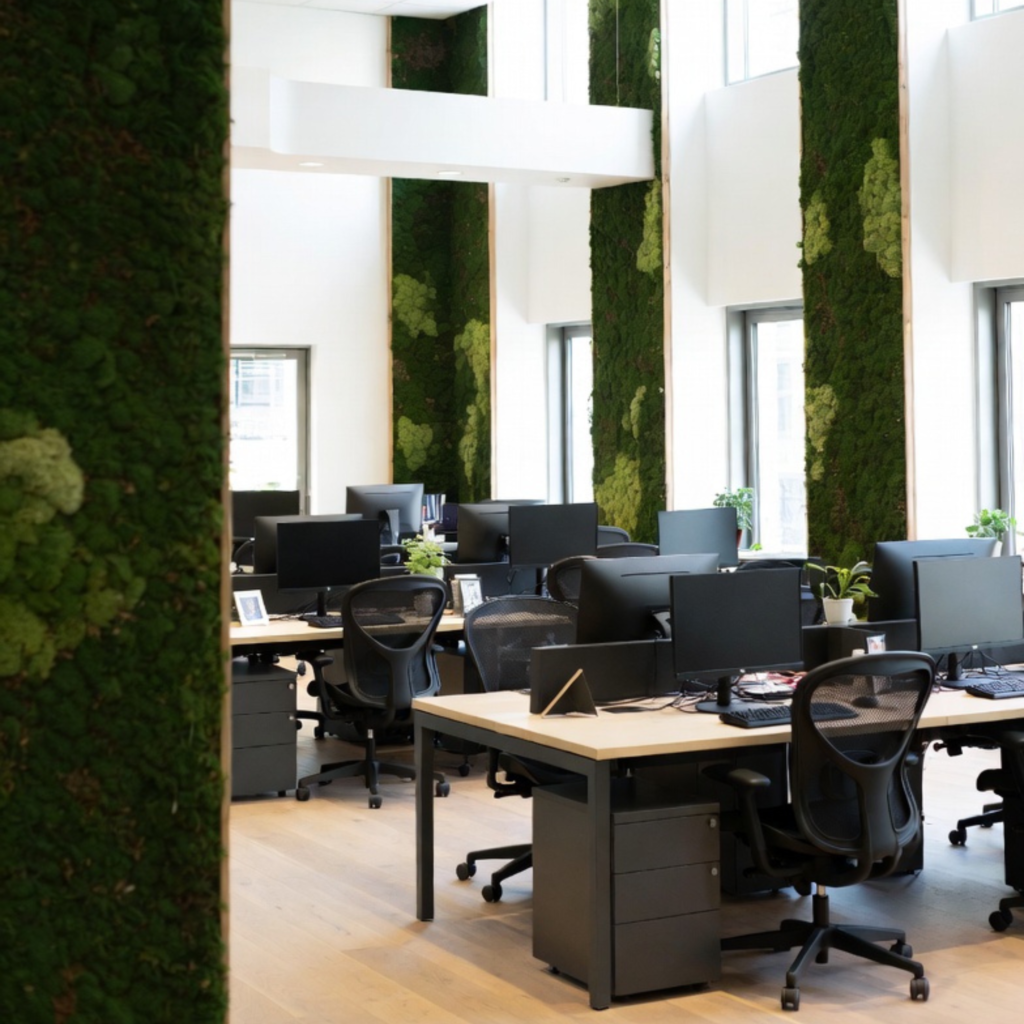 Oficina moderna blanca paneles musgo