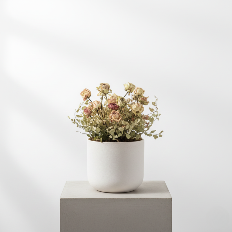 Maceta realizada con proceso de liofilización de plantas